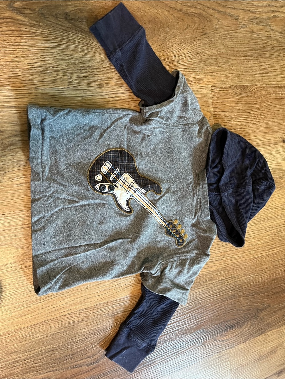 GAP, Long Sleeve Shirt with Hood, Grey, Guitar, 12-18 months